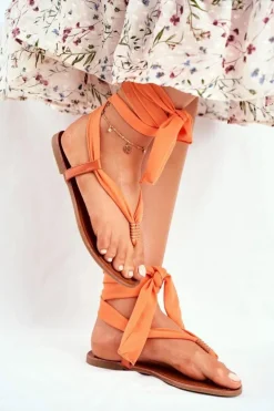 Sandałki Damskie Japonki Wiązane Pomarańczowe Derryl