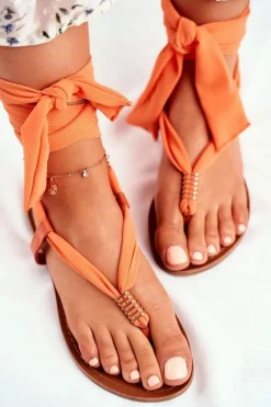 Sandałki Damskie Japonki Wiązane Pomarańczowe Derryl