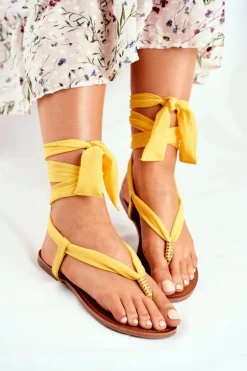 Sandałki Damskie Japonki Wiązane Żółte Derryl