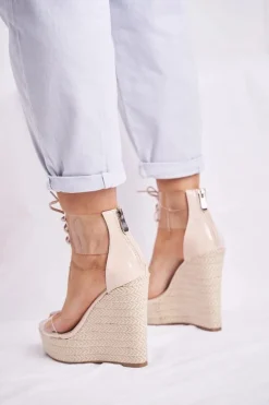 Sandałki Damskie Na Koturnie Beżowe Beautiful Way