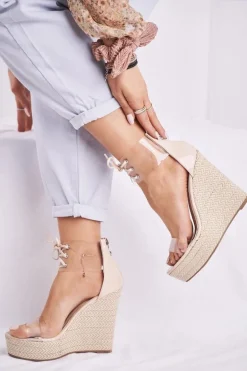 Sandałki Damskie Na Koturnie Beżowe Beautiful Way