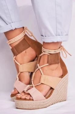 Sandałki Damskie Na Koturnie espadrylu Beżowe Beautiful One