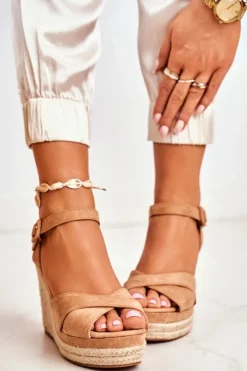 Sandałki Damskie Na Koturnie Beżowe Sevilla