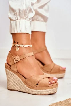 Sandałki Damskie Na Koturnie Beżowe Sevilla