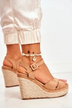 Sandałki Damskie Na Koturnie Beżowe Sevilla