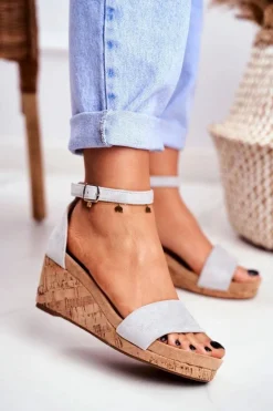 Sandałki Damskie Na Koturnie Szare MarryMe