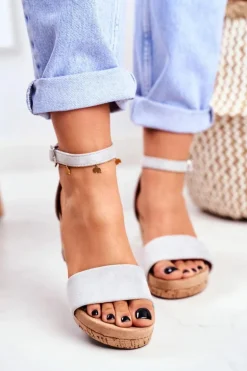 Sandałki Damskie Na Koturnie Szare MarryMe