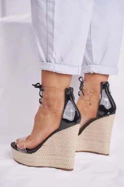 Sandałki Damskie Na Koturnie Czarne Beautiful Way