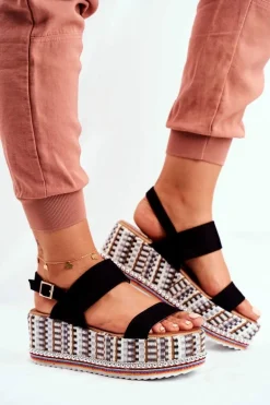 Sandałki Damskie Na Platformie Czarne Sandy