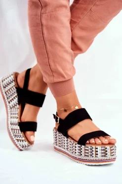Sandałki Damskie Na Platformie Czarne Sandy