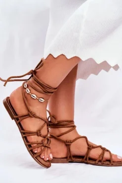 Sandałki Damskie Wiązane Camel Negros