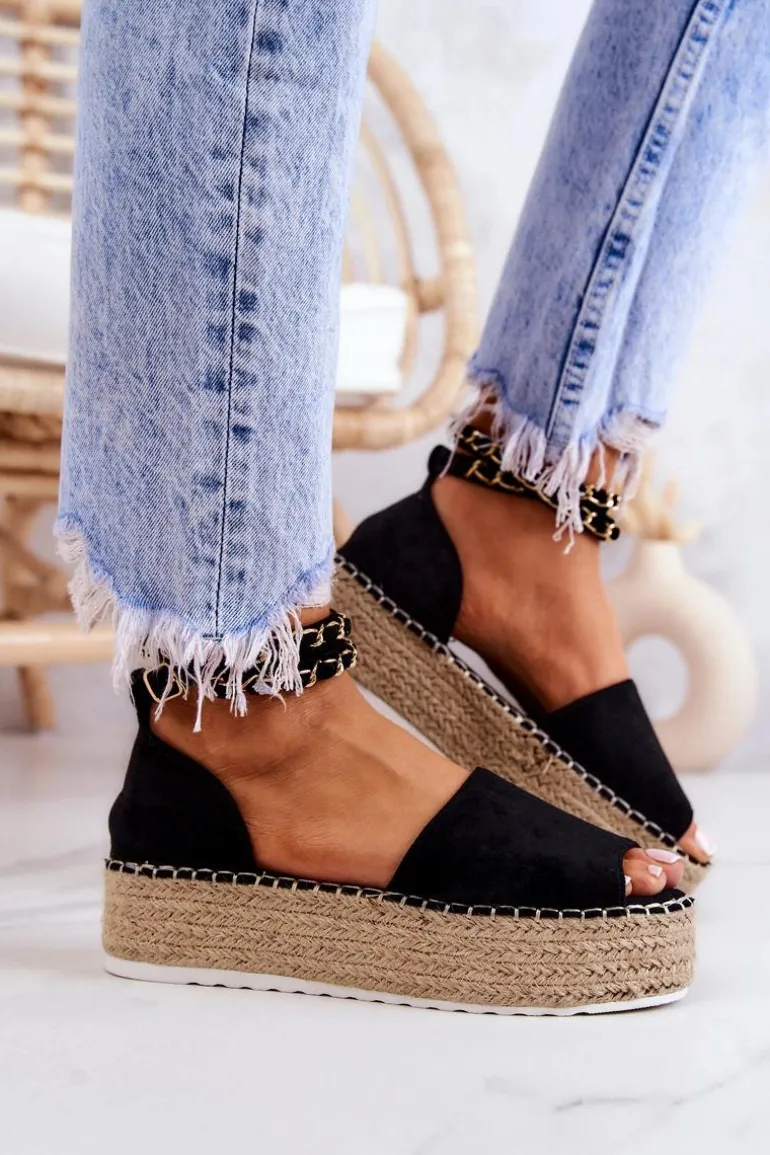 Sandałki Espadryle Na Platformie Czarne Jeannie