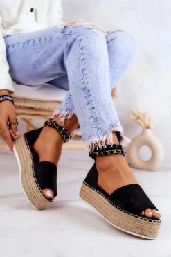 Sandałki Espadryle Na Platformie Czarne Jeannie