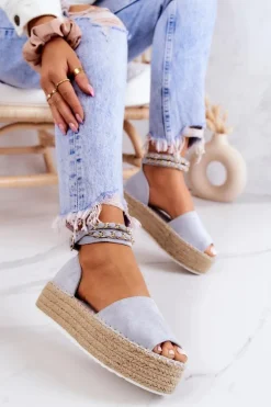 Sandałki Espadryle Na Platformie Niebieskie Jeannie