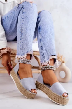 Sandałki Espadryle Na Platformie Niebieskie Jeannie