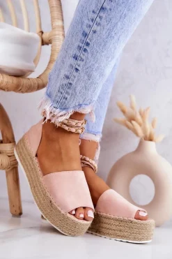 Sandałki Espadryle Na Platformie Różowe Jeannie