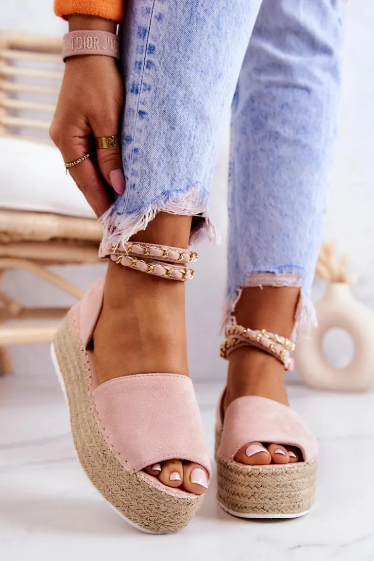 Sandałki Espadryle Na Platformie Różowe Jeannie
