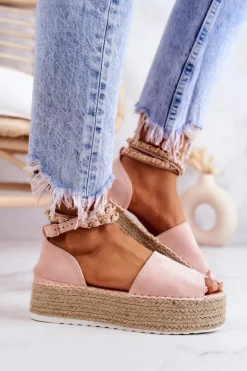 Sandałki Espadryle Na Platformie Różowe Jeannie