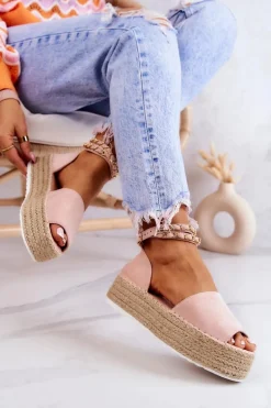 Sandałki Espadryle Na Platformie Różowe Jeannie
