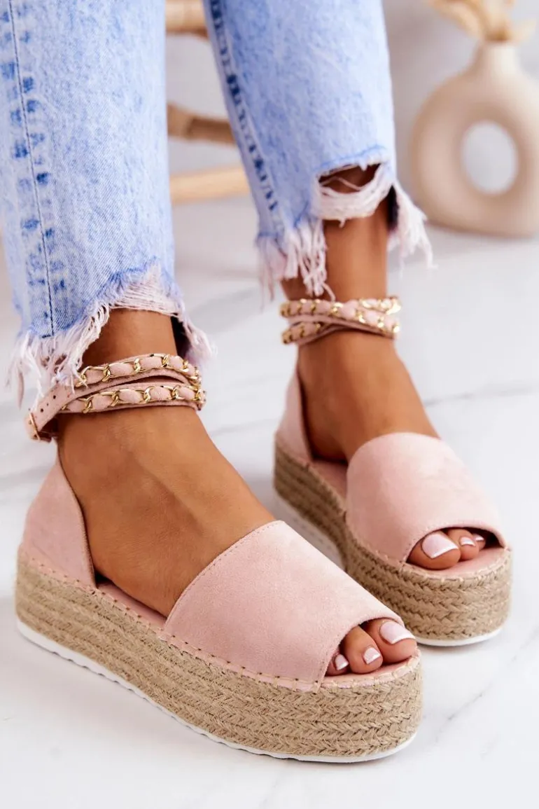 Sandałki Espadryle Na Platformie Różowe Jeannie