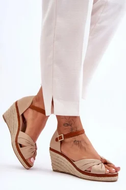 Sandałki Na Koturnie Beżowe Artista