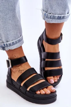 Sandałki Na Masywnej Platformie Czarne Lisbona
