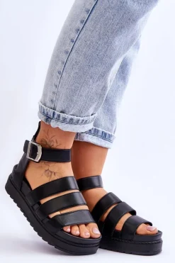 Sandałki Na Masywnej Platformie Czarne Lisbona