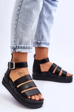 Sandałki Na Masywnej Platformie Czarne Lisbona