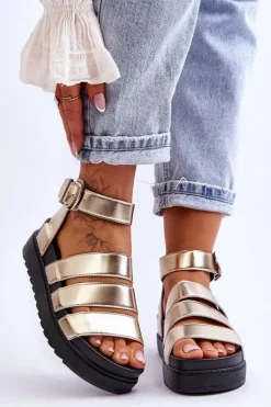 Sandałki Na Masywnej Platformie Złote Lisbona