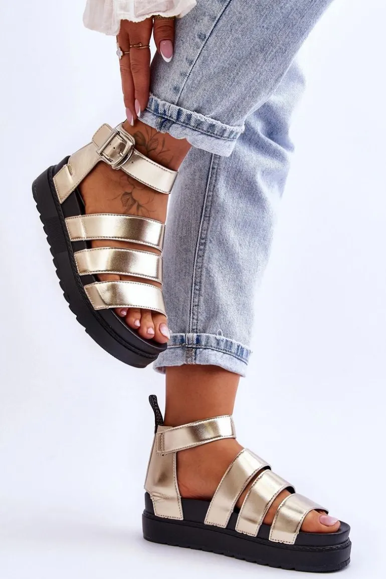 Sandałki Na Masywnej Platformie Złote Lisbona
