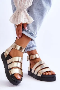 Sandałki Na Masywnej Platformie Złote Lisbona