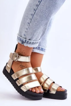 Sandałki Na Masywnej Platformie Złote Lisbona