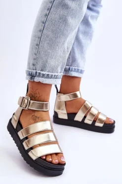 Sandałki Na Masywnej Platformie Złote Lisbona