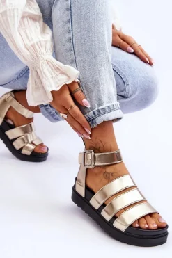 Sandałki Na Masywnej Platformie Złote Lisbona