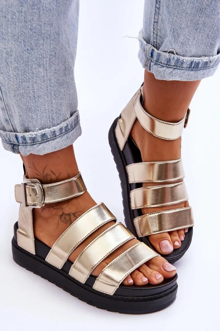 Sandałki Na Masywnej Platformie Złote Lisbona