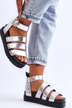 Sandałki Na Masywnej Platformie Srebrne Lisbona