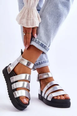 Sandałki Na Masywnej Platformie Srebrne Lisbona