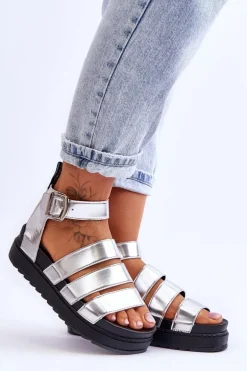 Sandałki Na Masywnej Platformie Srebrne Lisbona
