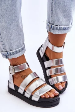 Sandałki Na Masywnej Platformie Srebrne Lisbona