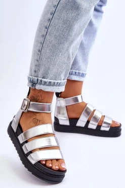 Sandałki Na Masywnej Platformie Srebrne Lisbona