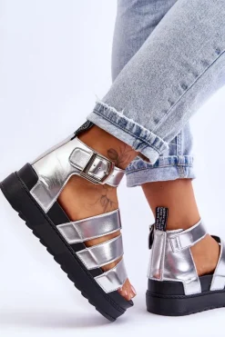 Sandałki Na Masywnej Platformie Srebrne Lisbona