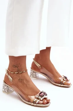 Sandałki Na Niskim Obcasie Złote S.Barski MR1037-12