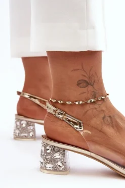 Sandałki Na Niskim Obcasie Złote S.Barski MR1037-12