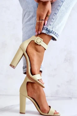 Sandałki Na Obcasie Pastelowy Zielony Georgina