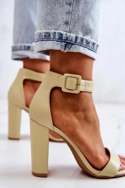 Sandałki Na Obcasie Pastelowy Zielony Georgina