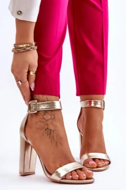 Sandałki Na Obcasie Złote Georgina