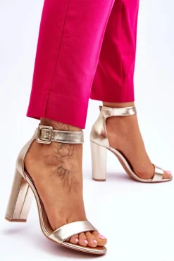 Sandałki Na Obcasie Złote Georgina