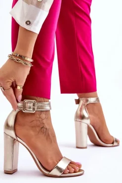 Sandałki Na Obcasie Złote Georgina