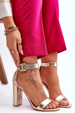 Sandałki Na Obcasie Złote Georgina