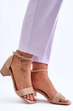 Sandałki Na Stabilnym Obcasie Beżowe Palermo